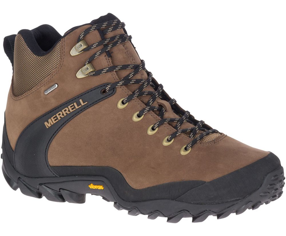 Merrell Hiking Boots Brown/Black - Chameleon 8 Leather Mid Waterproof - Mens 72XFWHLYT